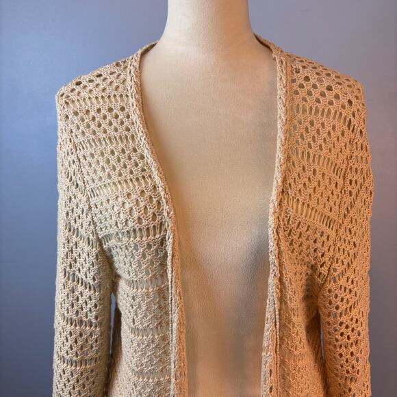 Crystal Kobe Crochet Boho Open Front Fringe Mesh Cardigan Sweater XL - Picture 4 of 8